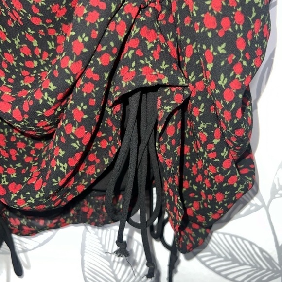 Victoria + Sofia Mini Dress S NWT Black Red Floral Tie Hem Lingerie Slip Style - Picture 4 of 11